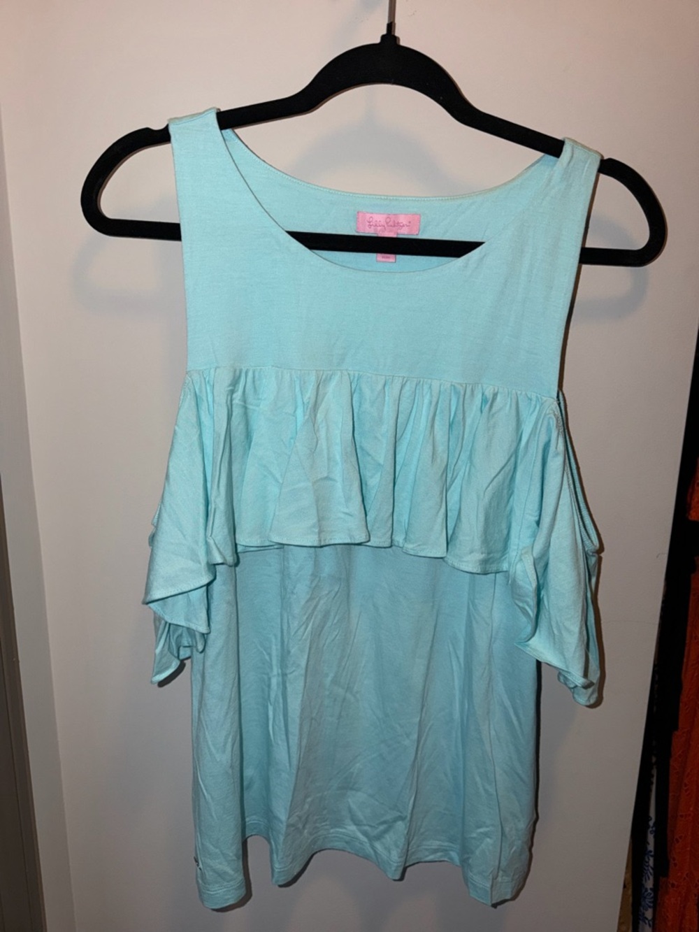 Lilly Pulitzer Aqua Scoop Neck Tee with Pink Label